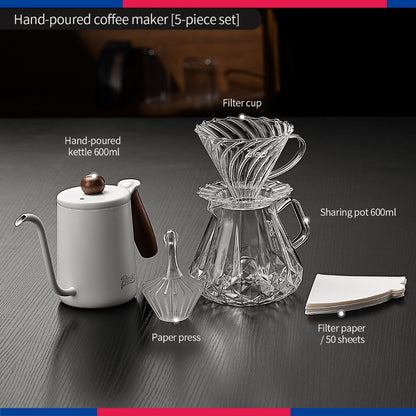 BINCOO Hand‑pour Coffee Set, V60 Dripper with Manual Coffee Grinder, Glass Sharing Pot, Heat‑Resistant View‑Mountain Kettle Kit
