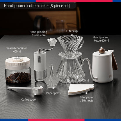 BINCOO Hand‑pour Coffee Set, V60 Dripper with Manual Coffee Grinder, Glass Sharing Pot, Heat‑Resistant View‑Mountain Kettle Kit