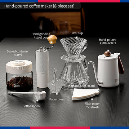 BINCOO Hand‑pour Coffee Set, V60 Dripper with Manual Coffee Grinder, Glass Sharing Pot, Heat‑Resistant View‑Mountain Kettle Kit
