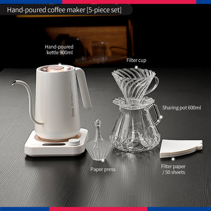 BINCOO Hand‑pour Coffee Set, V60 Dripper with Manual Coffee Grinder, Glass Sharing Pot, Heat‑Resistant View‑Mountain Kettle Kit