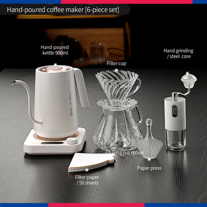 BINCOO Hand‑pour Coffee Set, V60 Dripper with Manual Coffee Grinder, Glass Sharing Pot, Heat‑Resistant View‑Mountain Kettle Kit