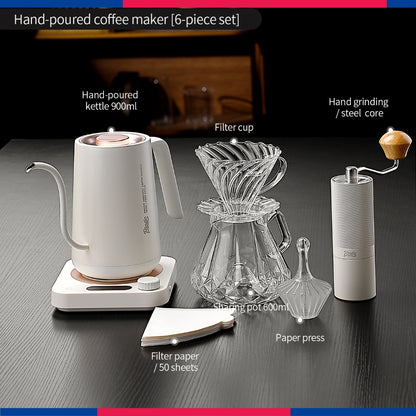 BINCOO Hand‑pour Coffee Set, V60 Dripper with Manual Coffee Grinder, Glass Sharing Pot, Heat‑Resistant View‑Mountain Kettle Kit