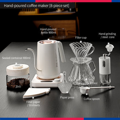 BINCOO Hand‑pour Coffee Set, V60 Dripper with Manual Coffee Grinder, Glass Sharing Pot, Heat‑Resistant View‑Mountain Kettle Kit