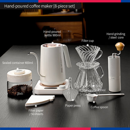 BINCOO Hand‑pour Coffee Set, V60 Dripper with Manual Coffee Grinder, Glass Sharing Pot, Heat‑Resistant View‑Mountain Kettle Kit
