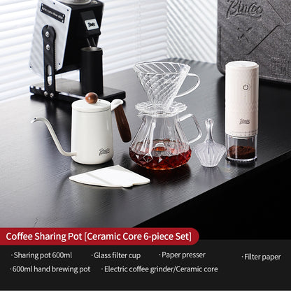 BINCOO Complete Hand‑Pour Coffee Set, V60 Dripper with Coffee Grinder, High‑Temperature Resistant Glass Server Kit