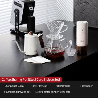 BINCOO Complete Hand‑Pour Coffee Set, V60 Dripper with Coffee Grinder, High‑Temperature Resistant Glass Server Kit