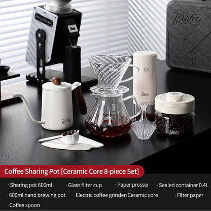 BINCOO Complete Hand‑Pour Coffee Set, V60 Dripper with Coffee Grinder, High‑Temperature Resistant Glass Server Kit