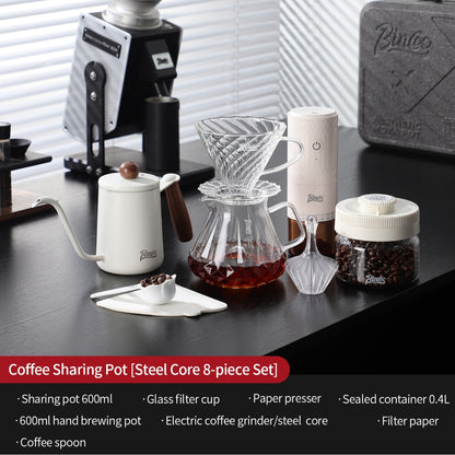 BINCOO Complete Hand‑Pour Coffee Set, V60 Dripper with Coffee Grinder, High‑Temperature Resistant Glass Server Kit