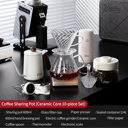 BINCOO Complete Hand‑Pour Coffee Set, V60 Dripper with Coffee Grinder, High‑Temperature Resistant Glass Server Kit