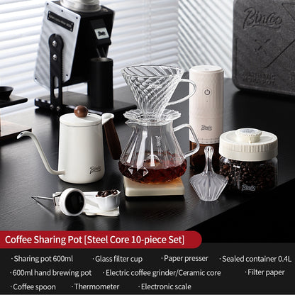 BINCOO Complete Hand‑Pour Coffee Set, V60 Dripper with Coffee Grinder, High‑Temperature Resistant Glass Server Kit