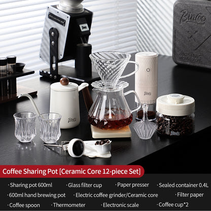 BINCOO Complete Hand‑Pour Coffee Set, V60 Dripper with Coffee Grinder, High‑Temperature Resistant Glass Server Kit