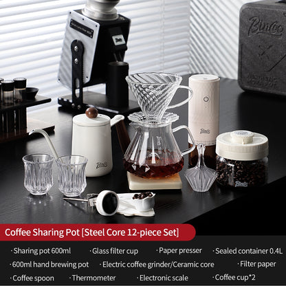 BINCOO Complete Hand‑Pour Coffee Set, V60 Dripper with Coffee Grinder, High‑Temperature Resistant Glass Server Kit