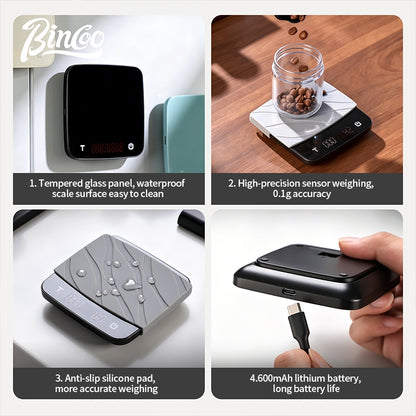 BINCOO Coffee Digital Scale, Magnetic‑attach Smart Scale, Mini Smart Scale for Espresso & Pour‑Over, Weighing & Timing Function