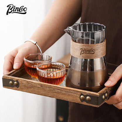 BINCOO Glass Coffee Server & Stainless Steel Pour‑Over Kettle Set, Drip Coffee Kit with Manual Coffee Grinder