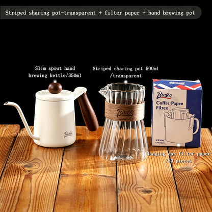 BINCOO Glass Coffee Server & Stainless Steel Pour‑Over Kettle Set, Drip Coffee Kit with Manual Coffee Grinder