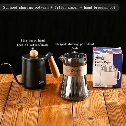 BINCOO Glass Coffee Server & Stainless Steel Pour‑Over Kettle Set, Drip Coffee Kit with Manual Coffee Grinder