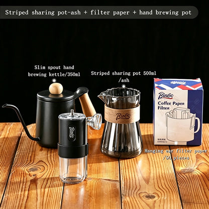 BINCOO Glass Coffee Server & Stainless Steel Pour‑Over Kettle Set, Drip Coffee Kit with Manual Coffee Grinder