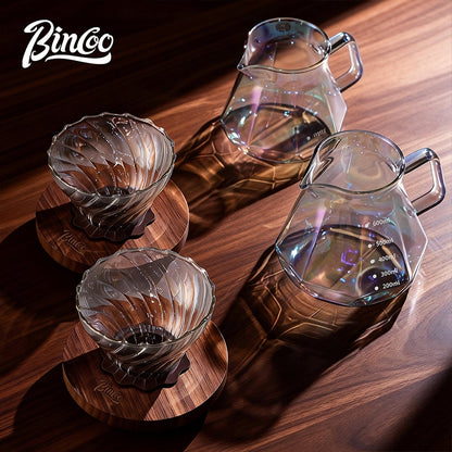 BINCOO Pour‑Over Coffee Set with Manual Coffee Grinder, Glass Server & Glass Dripper with Wooden Holder, Coffee Brewing Kit