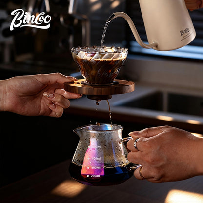 BINCOO Pour‑Over Coffee Set with Manual Coffee Grinder, Glass Server & Glass Dripper with Wooden Holder, Coffee Brewing Kit