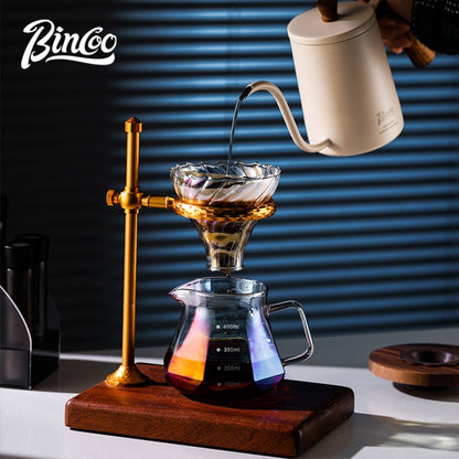 BINCOO Pour‑Over Coffee Set with Manual Coffee Grinder, Glass Server & Glass Dripper with Wooden Holder, Coffee Brewing Kit
