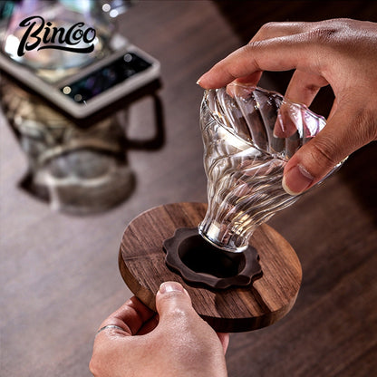 BINCOO Pour‑Over Coffee Set Glass Server with Wooden Holder & Glass Dripper Coffee Brewing Kit 400ML/600ML