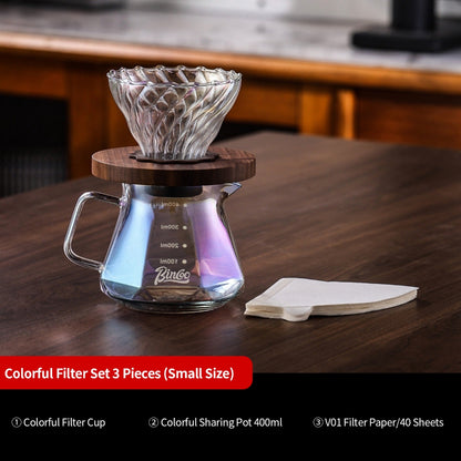 BINCOO Pour‑Over Coffee Set Glass Server with Wooden Holder & Glass Dripper Coffee Brewing Kit 400ML/600ML