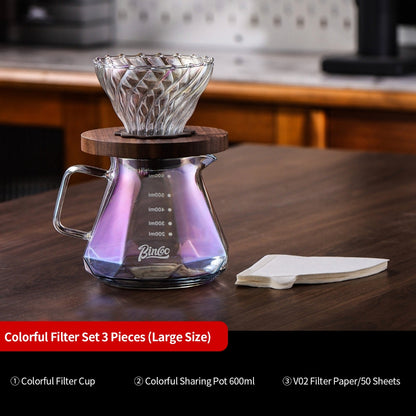 BINCOO Pour‑Over Coffee Set Glass Server with Wooden Holder & Glass Dripper Coffee Brewing Kit 400ML/600ML