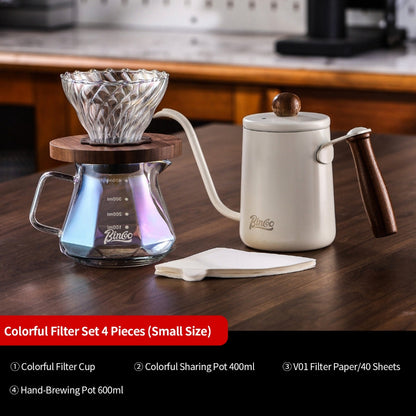 BINCOO Pour‑Over Coffee Set with Manual Coffee Grinder, Glass Server & Glass Dripper with Wooden Holder, Coffee Brewing Kit