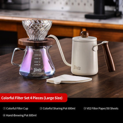 BINCOO Pour‑Over Coffee Set with Manual Coffee Grinder, Glass Server & Glass Dripper with Wooden Holder, Coffee Brewing Kit