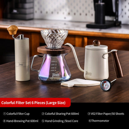 BINCOO Pour‑Over Coffee Set with Manual Coffee Grinder, Glass Server & Glass Dripper with Wooden Holder, Coffee Brewing Kit