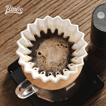 BINCOO Glass Server & Ceramic Dripper with Wooden Holder Pour‑Over Coffee Set with Manual Coffee Grinder