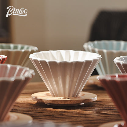 BINCOO Glass Server & Ceramic Dripper with Wooden Holder Pour‑Over Coffee Set with Manual Coffee Grinder