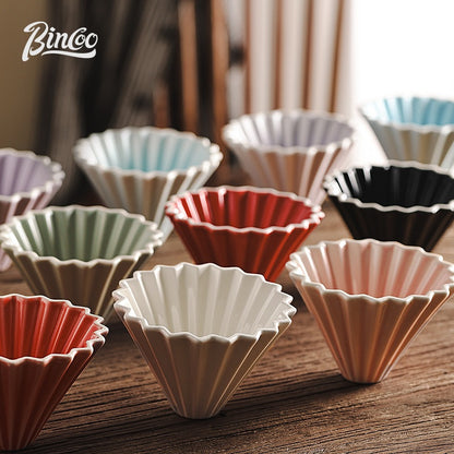 BINCOO Glass Server & Ceramic Dripper with Wooden Holder Pour‑Over Coffee Set with Manual Coffee Grinder