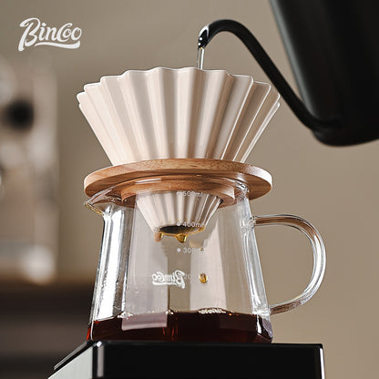 BINCOO Glass Server & Ceramic Dripper with Wooden Holder Pour‑Over Coffee Set with Manual Coffee Grinder