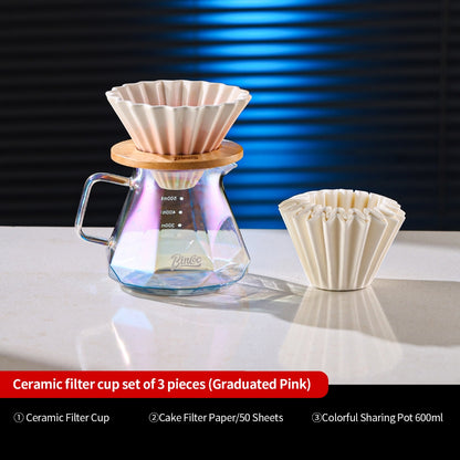 BINCOO Glass Server & Ceramic Dripper with Wooden Holder Pour‑Over Coffee Set with Manual Coffee Grinder