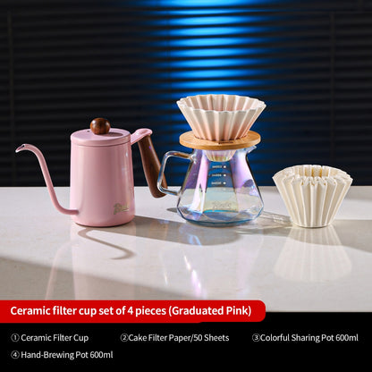 BINCOO Glass Server & Ceramic Dripper with Wooden Holder Pour‑Over Coffee Set with Manual Coffee Grinder