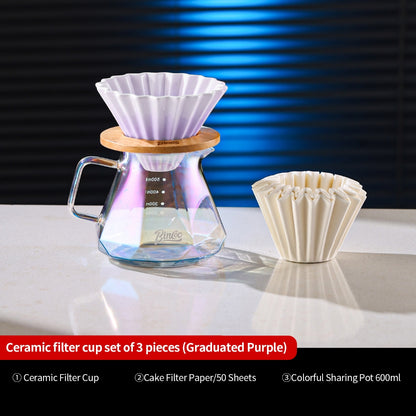 BINCOO Glass Server & Ceramic Dripper with Wooden Holder Pour‑Over Coffee Set with Manual Coffee Grinder