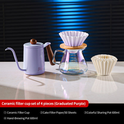 BINCOO Glass Server & Ceramic Dripper with Wooden Holder Pour‑Over Coffee Set with Manual Coffee Grinder