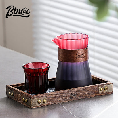 BINCOO Glass Coffee Server & Tasting Cups, Pour‑Over Coffee Set, Ideal for Home & Office Use 500ML