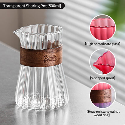 BINCOO Glass Coffee Server & Tasting Cups, Pour‑Over Coffee Set, Ideal for Home & Office Use 500ML