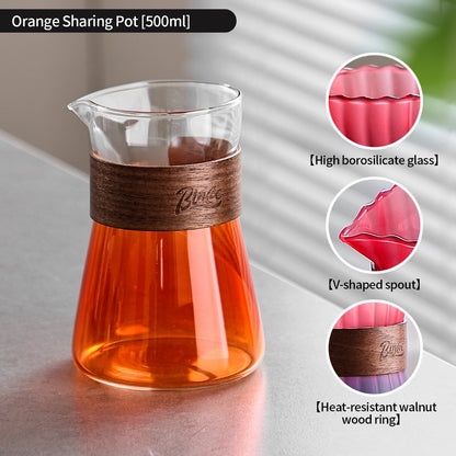 BINCOO Glass Coffee Server & Tasting Cups, Pour‑Over Coffee Set, Ideal for Home & Office Use 500ML