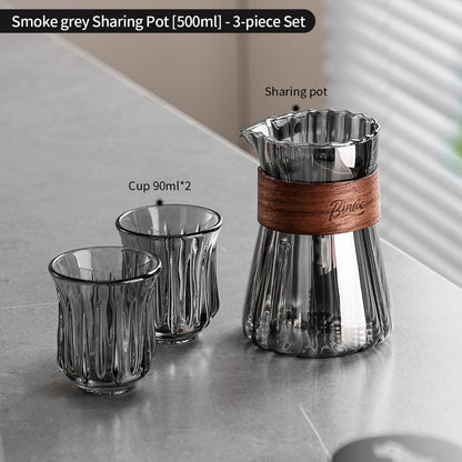 BINCOO Glass Coffee Server & Tasting Cups, Pour‑Over Coffee Set, Ideal for Home & Office Use 500ML