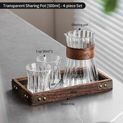 BINCOO Glass Coffee Server & Tasting Cups, Pour‑Over Coffee Set, Ideal for Home & Office Use 500ML