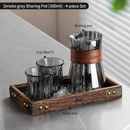 BINCOO Glass Coffee Server & Tasting Cups, Pour‑Over Coffee Set, Ideal for Home & Office Use 500ML