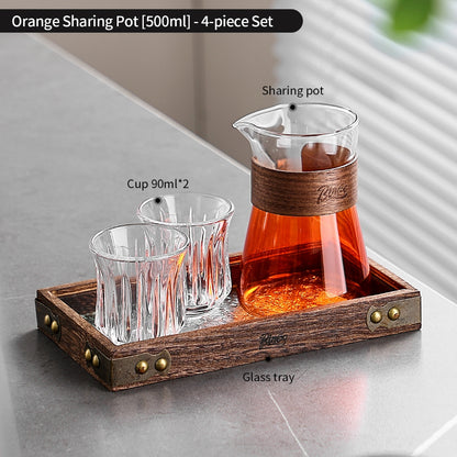 BINCOO Glass Coffee Server & Tasting Cups, Pour‑Over Coffee Set, Ideal for Home & Office Use 500ML