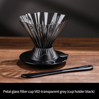 BINCOO Petal‑Shaped Glass Smart Dripper V02 Vertical Stripe Coffee Filter Cup Pour‑Over Coffee Brewing Tool