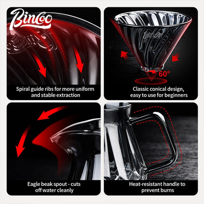 BINCOO Glass Pour‑Over Coffee Set, Home V60 Filter Dripper, Complete Coffee Kit with Sharing Pot