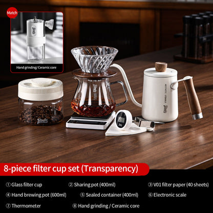 BINCOO Glass Pour‑Over Coffee Set, Household V60 Dripper, Coffee Server with Manual Coffee Grinder, Complete Brewing Kit