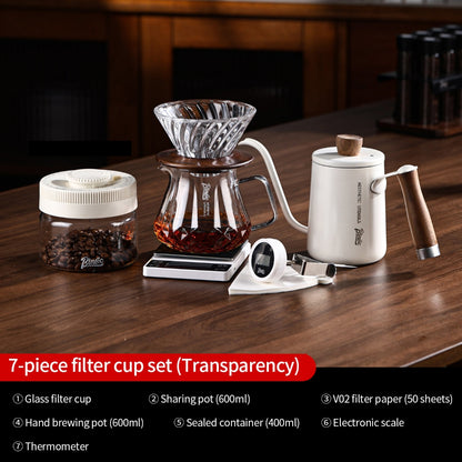 BINCOO Glass Pour‑Over Coffee Set, Household V60 Dripper, Coffee Server with Manual Coffee Grinder, Complete Brewing Kit