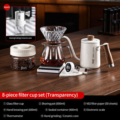 BINCOO Glass Pour‑Over Coffee Set, Household V60 Dripper, Coffee Server with Manual Coffee Grinder, Complete Brewing Kit